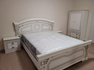 Aida Qs Bed + N/S + 2Door Wardrobe White/Silver