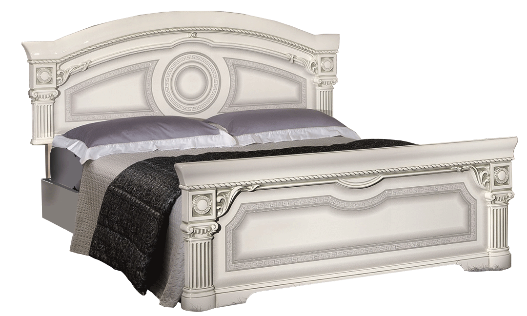 Bedroom Furniture Dressers and Chests Aida Bed White w/Silver