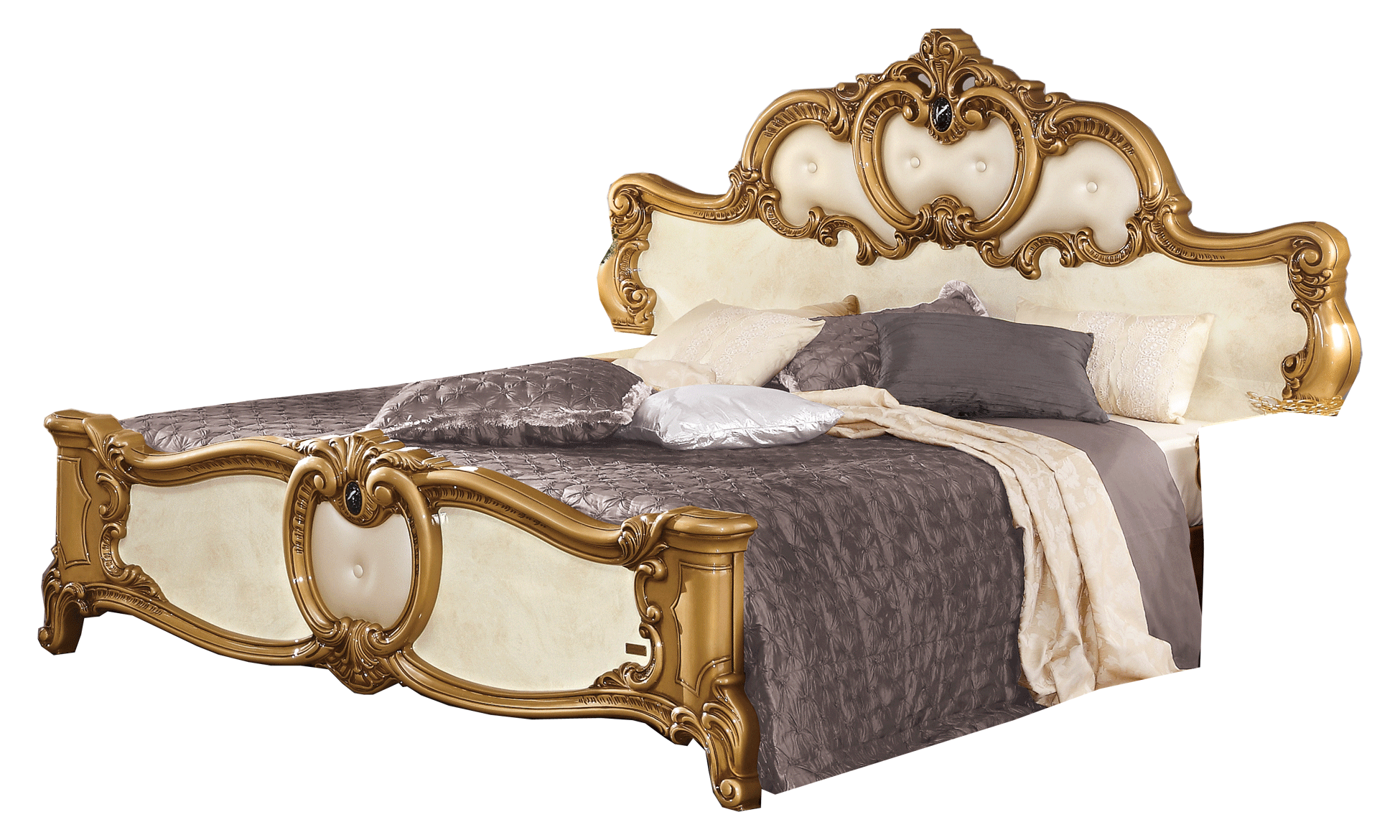Brands Garcia Sabate, Modern Bedroom Spain Barocco Bed Ivory w/Gold, Camelgroup Italy