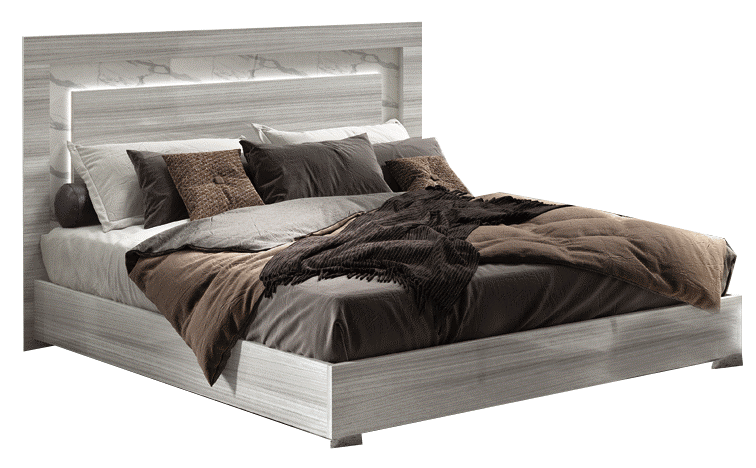 Bedroom Furniture Modern Bedrooms QS and KS Carrara Bed Grey w/Light