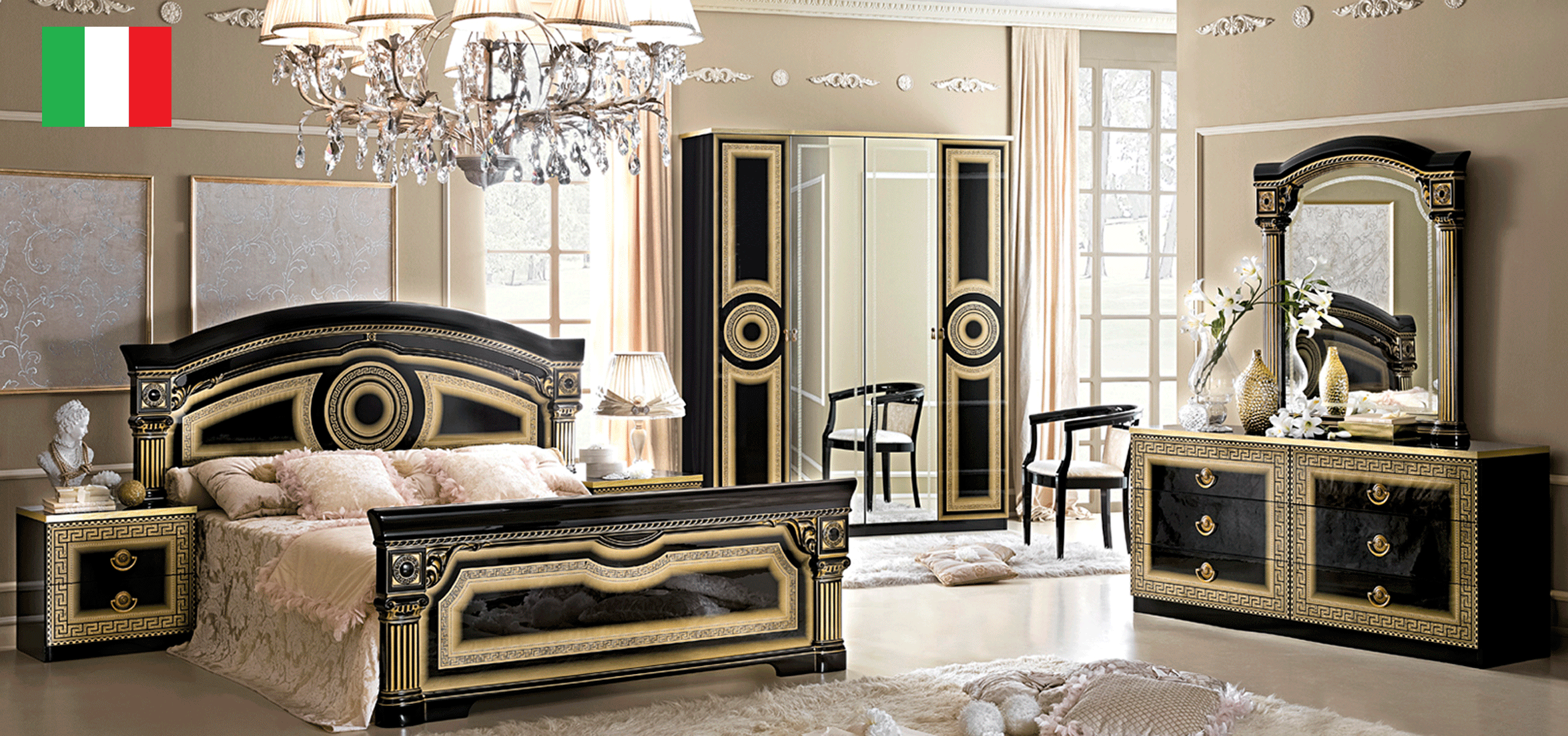 Brands Stella Living 2023 Aida Bedroom Black w/Gold, Camelgroup Italy
