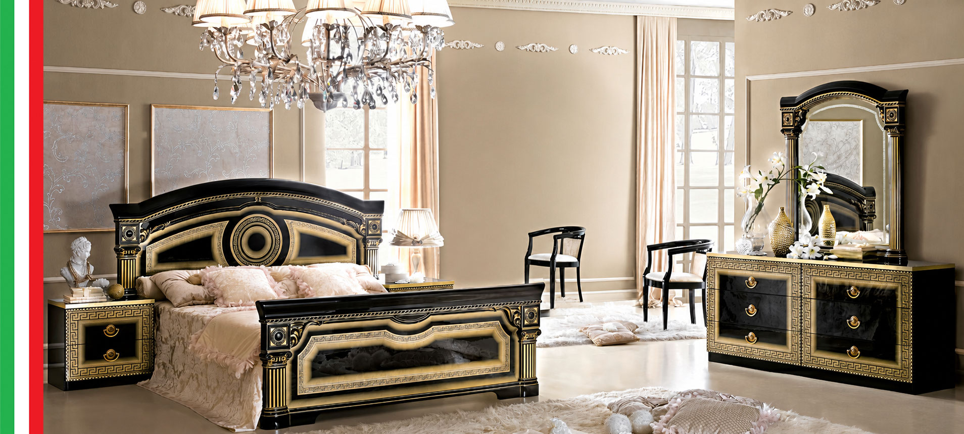 Bedroom Furniture Classic Bedrooms QS and KS Aida Bedroom Black w/Gold, Camelgroup Italy