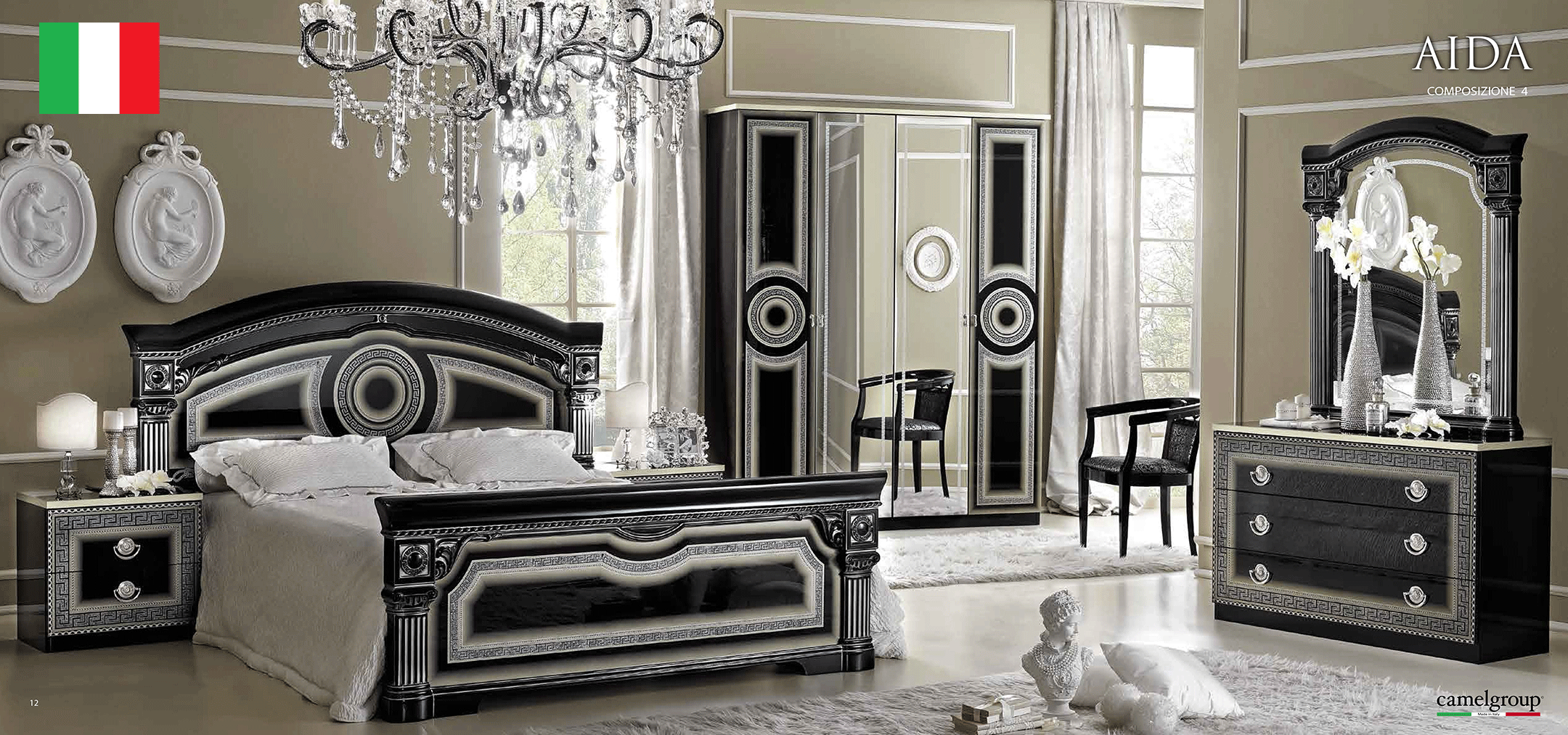 Bedroom Furniture Mirrors Aida Bedroom Black/Silver, Camelgroup Italy