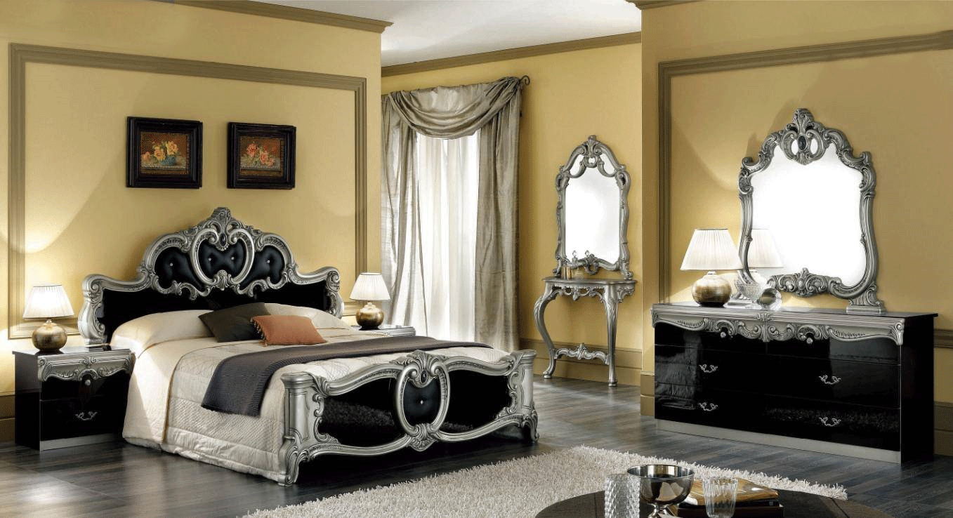 Bedroom Furniture Nightstands Barocco Black/Silver Bedroom