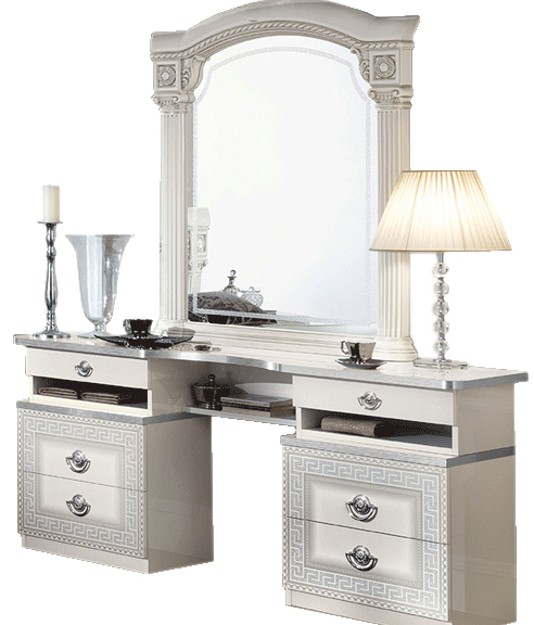 Living Room Furniture Coffee and End Tables Aida White/Silver Vanity Dresser