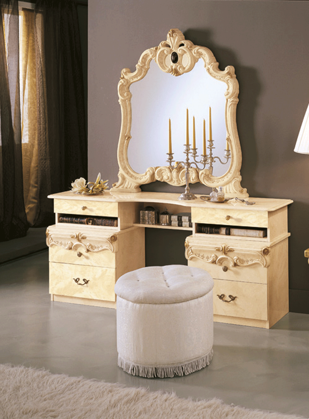Brands Gamamobel Bedroom Sets, Spain Barocco Vanity Dresser IVORY