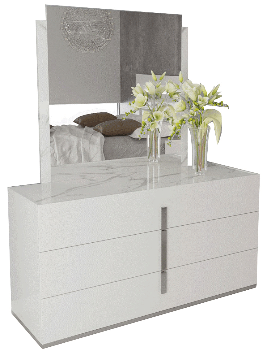 Bedroom Furniture Wardrobes Carrara White Dresser/Mirror