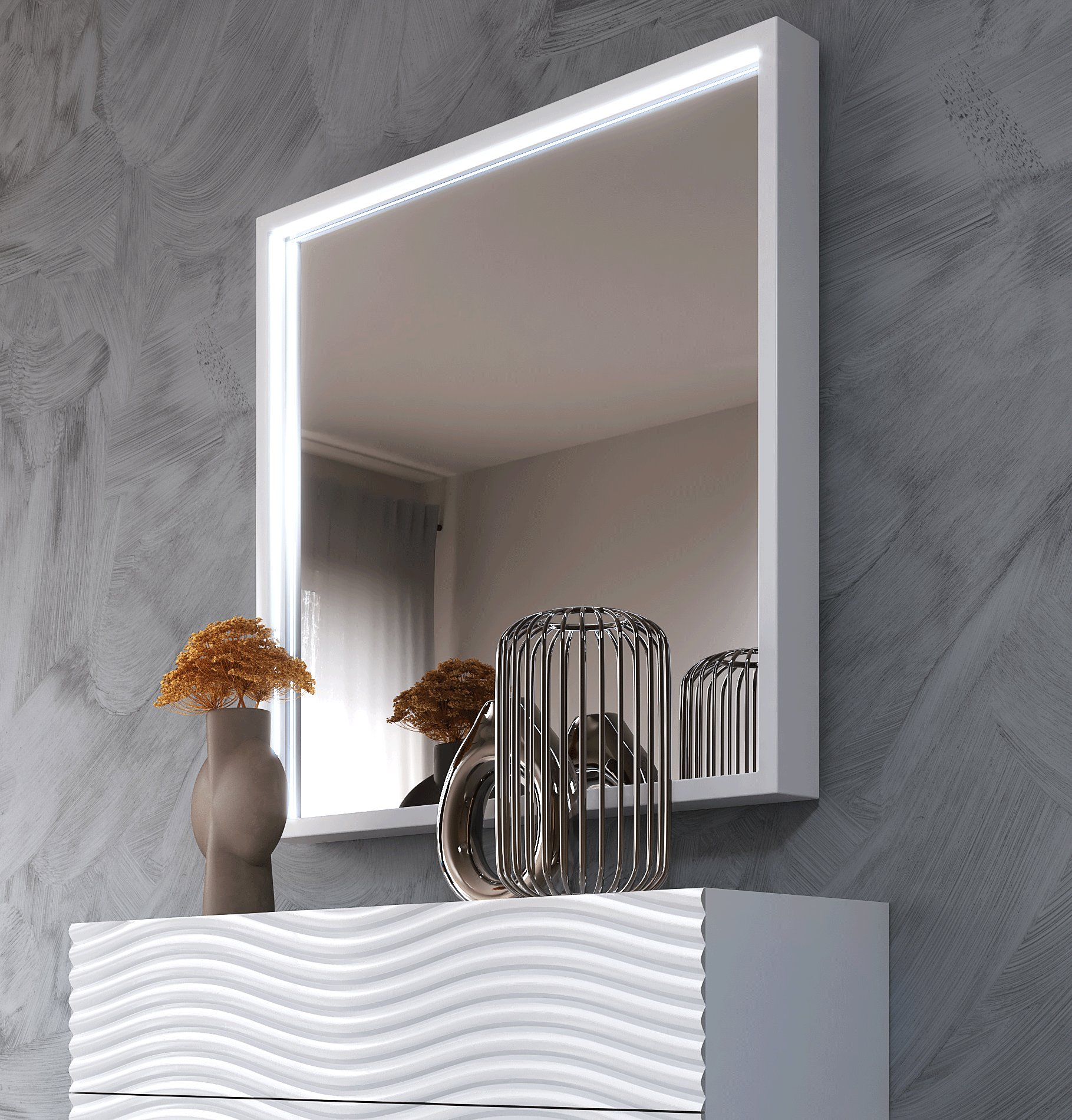 Brands Franco Furniture Bedrooms vol3, Spain Wave WHITE mirror for Single dresser