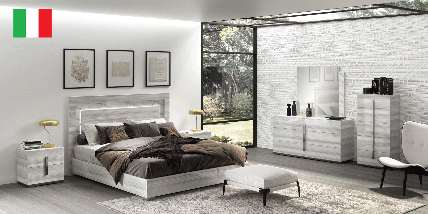 Bedroom Furniture Nightstands Carrara Bedroom Grey w/Light