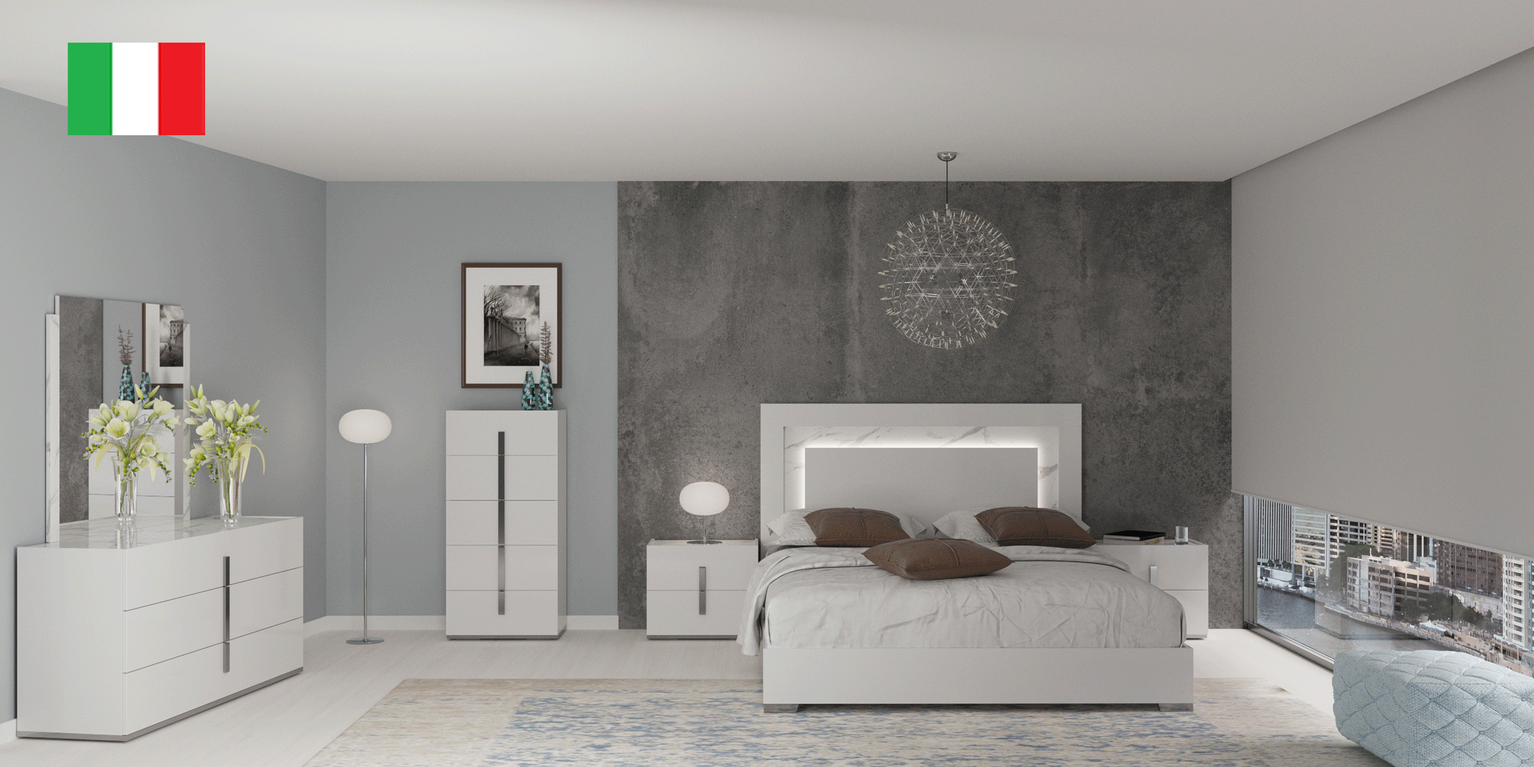 Brands Franco AZKARY II CONSOLES, Spain Carrara White Bedroom w/Light