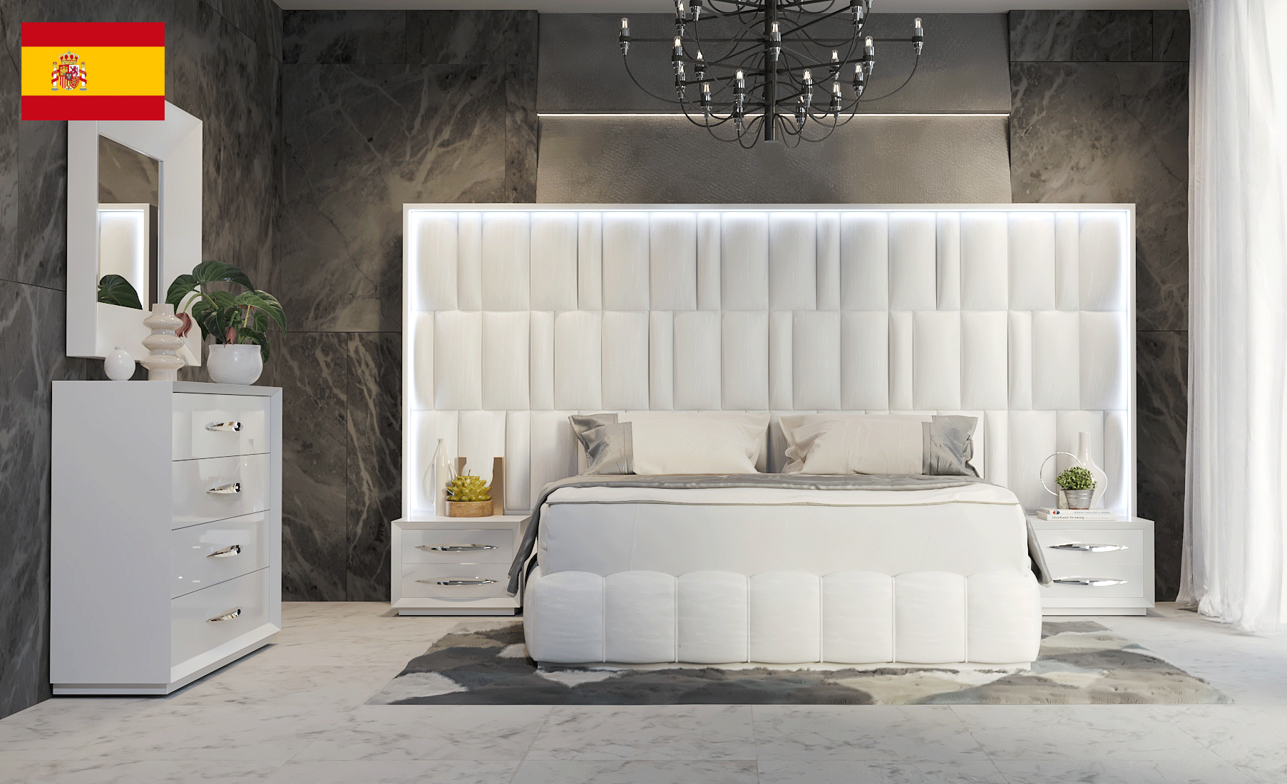 Brands Franco Furniture Avanty Bedrooms, Spain Orion Bed with Carmen cases