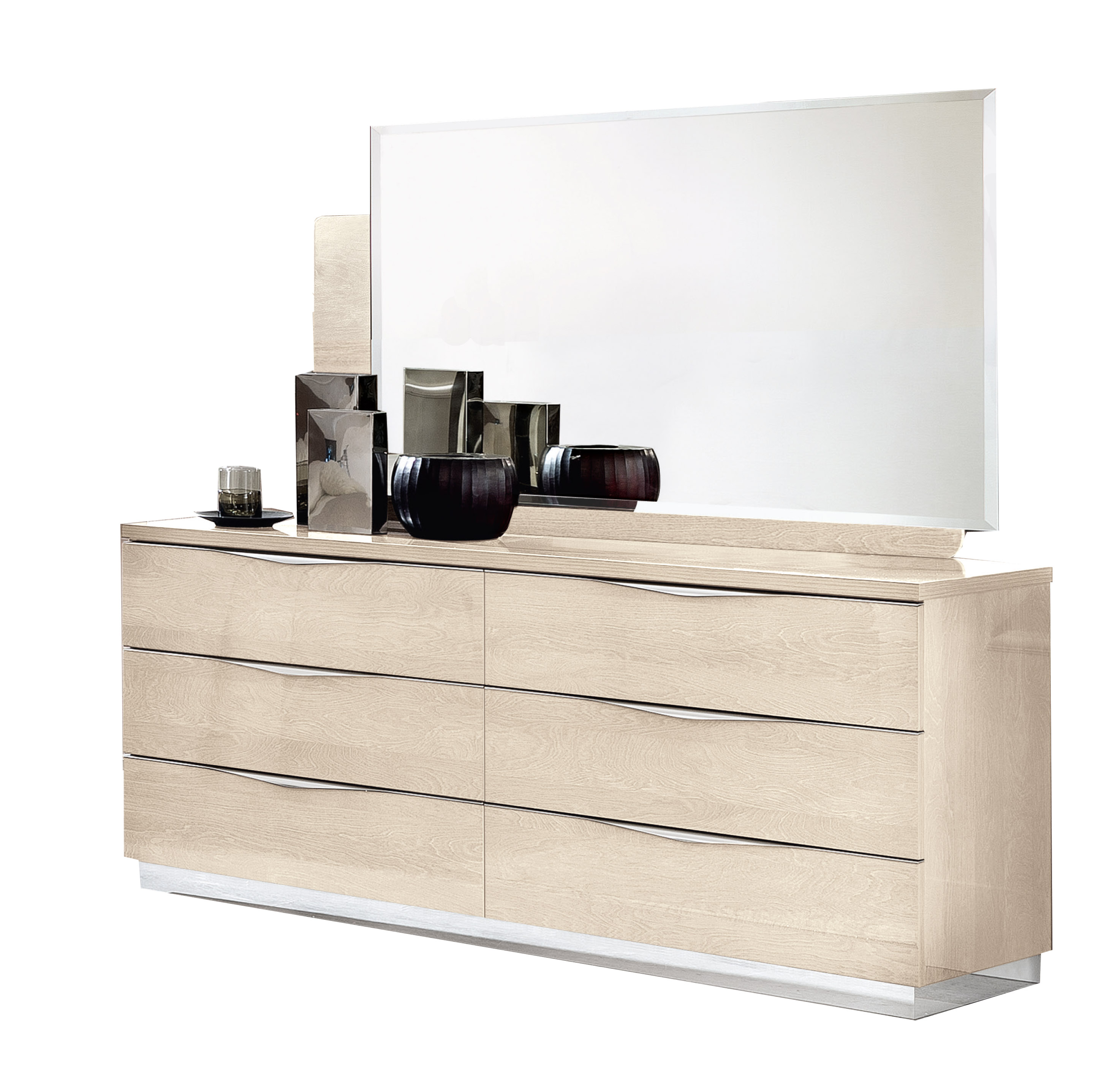 Bedroom Furniture Dressers and Chests Platinum LEGNO Double Dresser/Single Dresser/Mirror IVORY