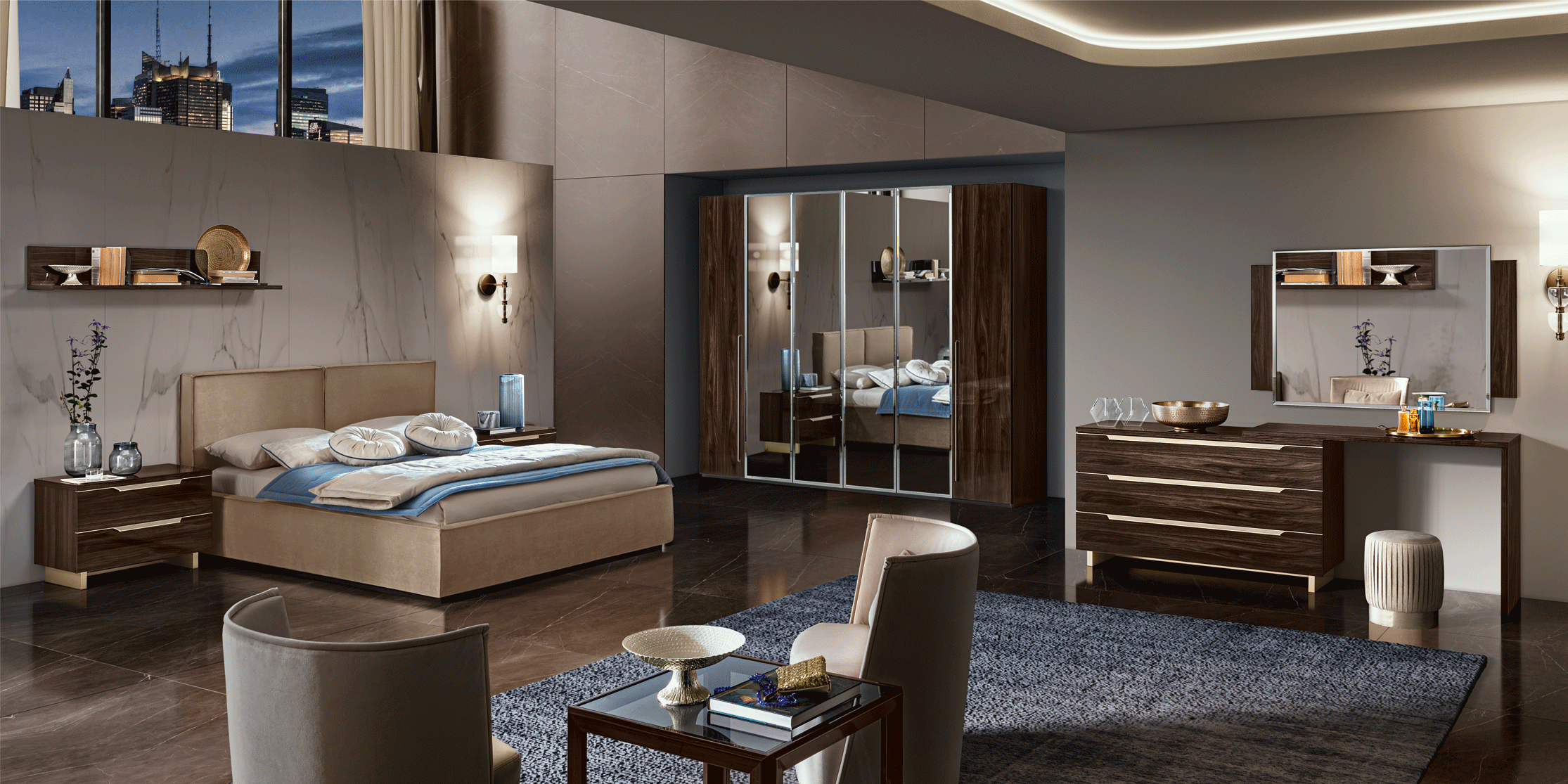 Wallunits Hallway Console tables and Mirrors Smart Bedgroup Walnut Additional items