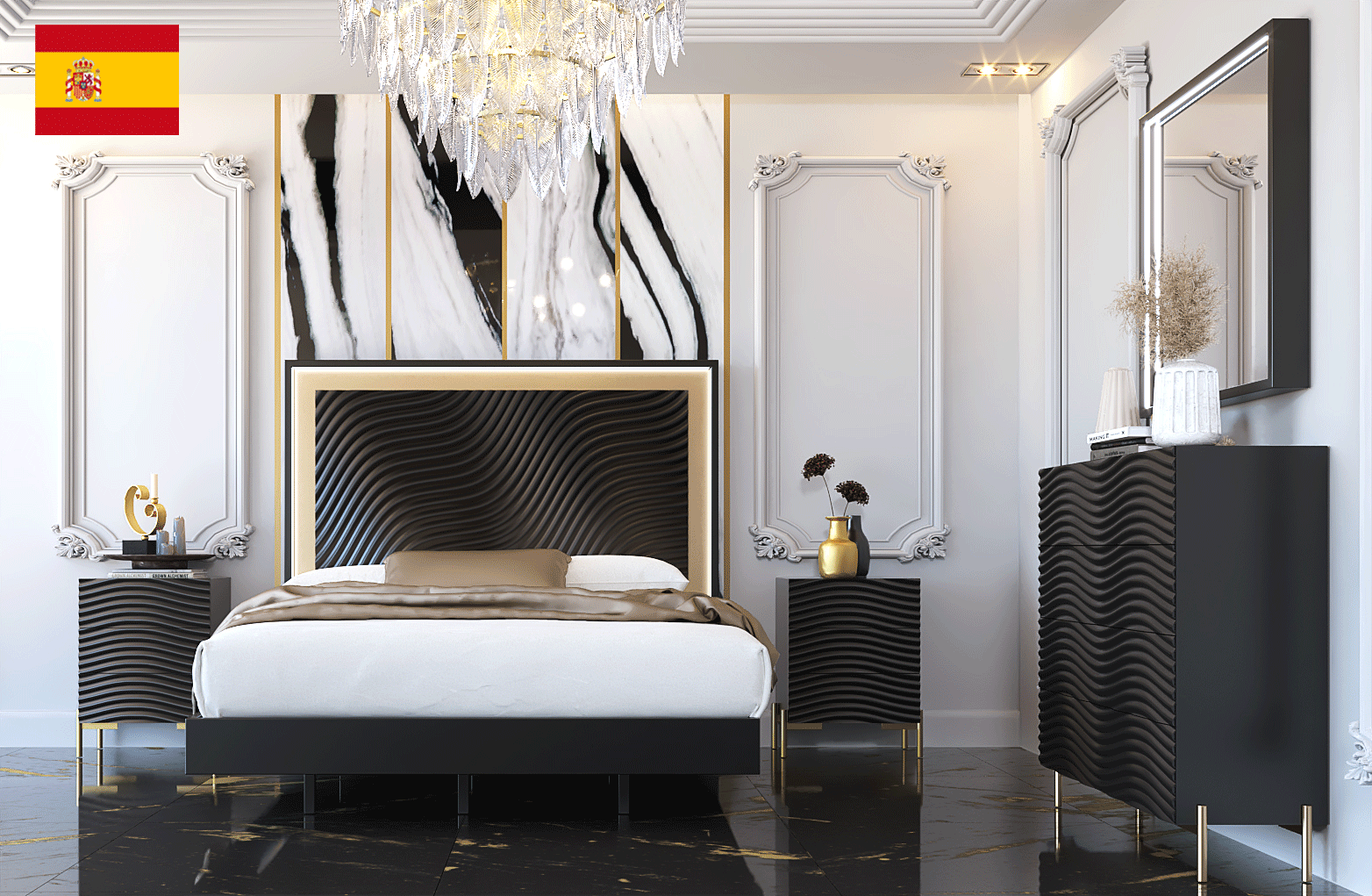 Brands Franco Furniture New BELLA Vanity Chest Wave Bedroom Dark grey