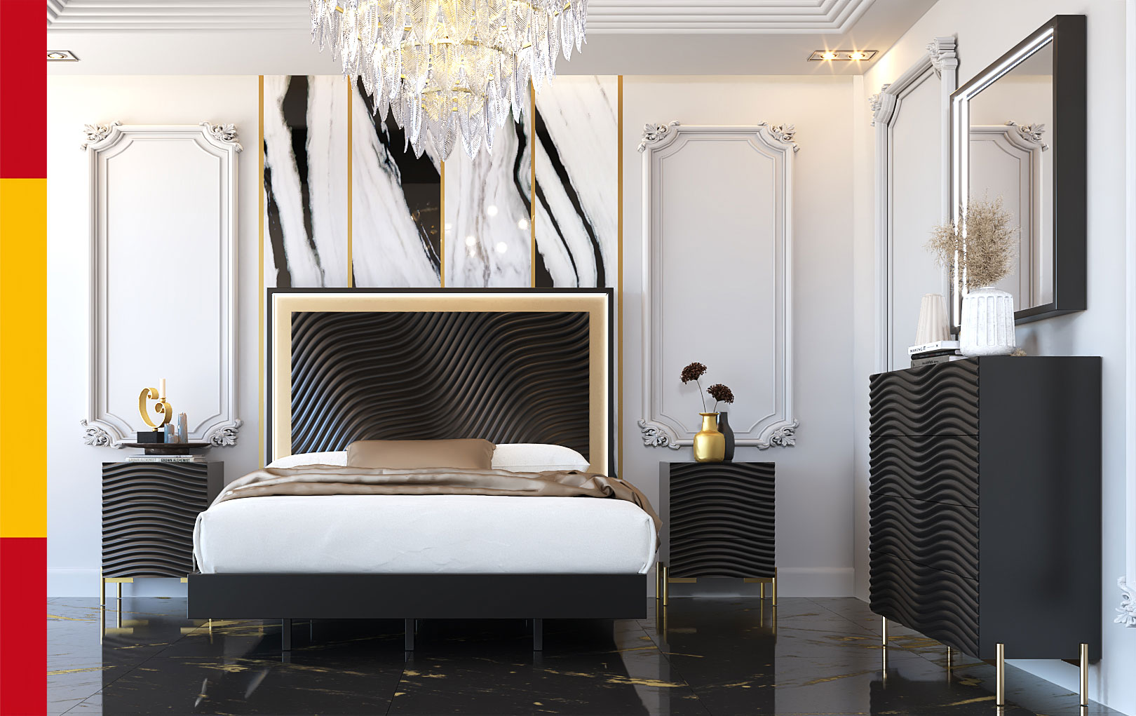 Bedroom Furniture Modern Bedrooms QS and KS Wave Bedroom Dark grey