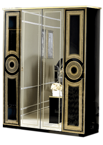 Brands Arredoclassic Bedroom, Italy Aida Black/Gold 4 Door Wardrobe