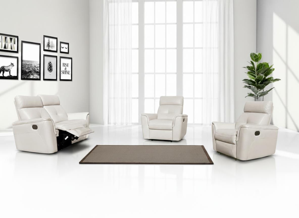 Clearance Living Room 8501 White w/Manual Recliners
