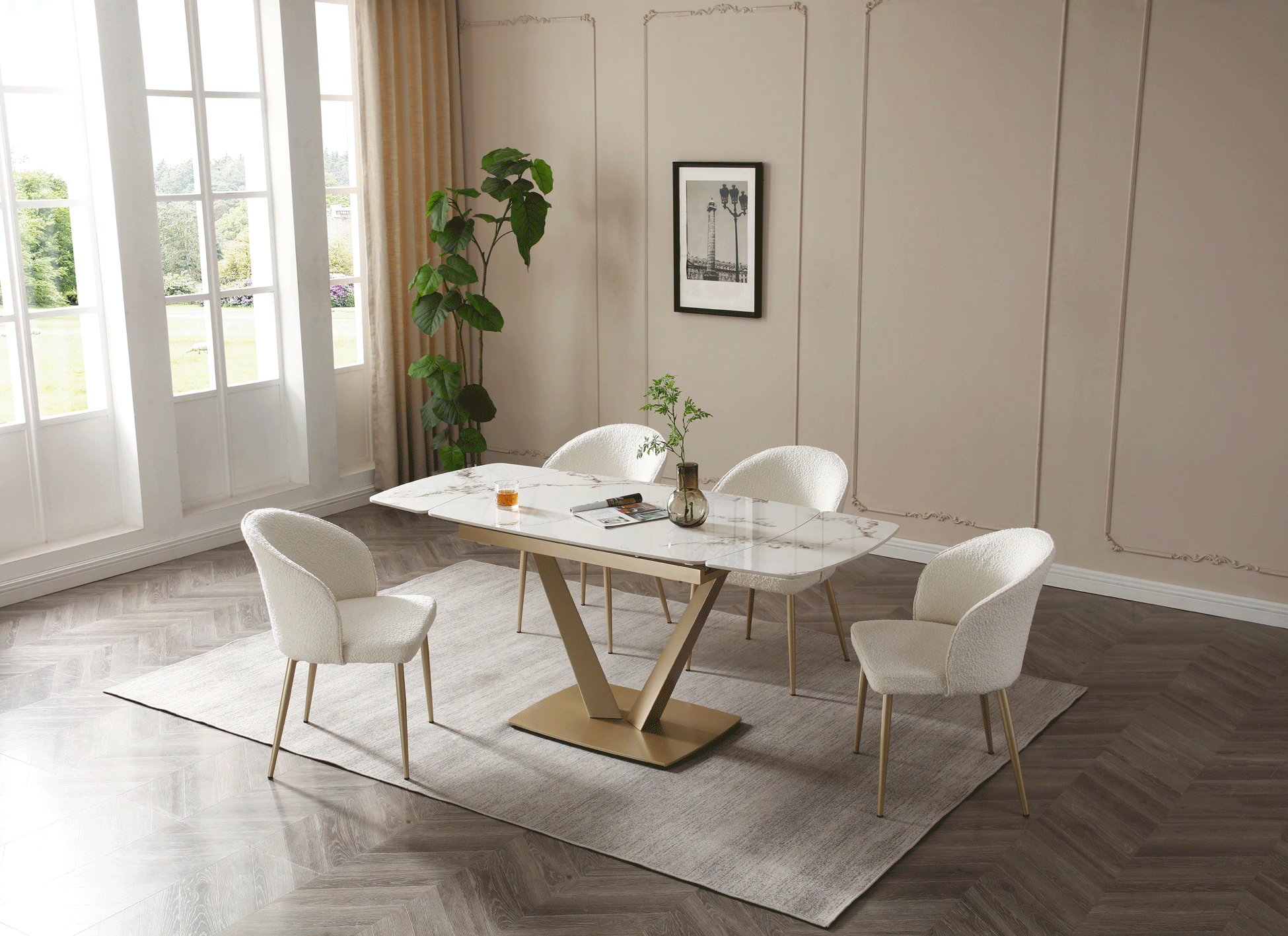 Brands Arredoclassic Dining Room, Italy 109 Table Golden with 2107 Chairs