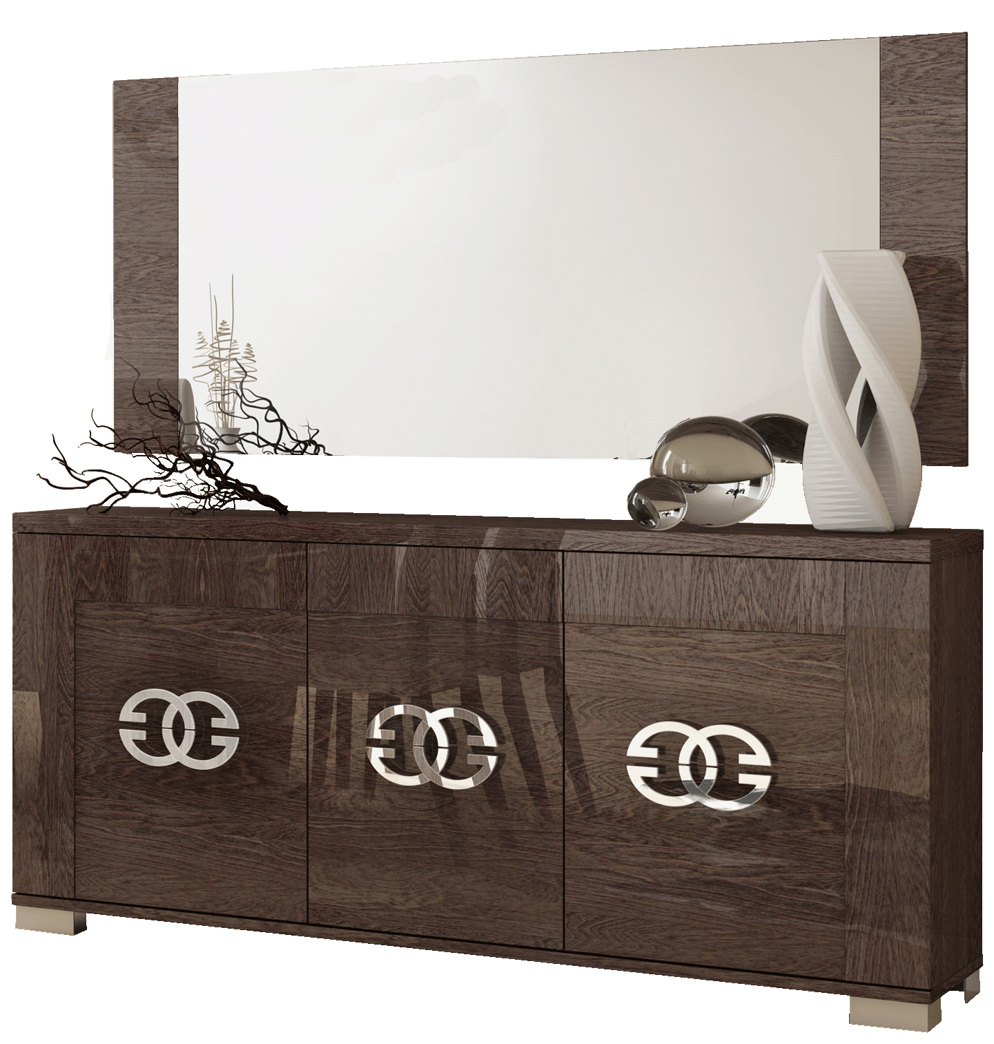 Living Room Furniture Coffee and End Tables Prestige 3 Door Buffet w/Mirror