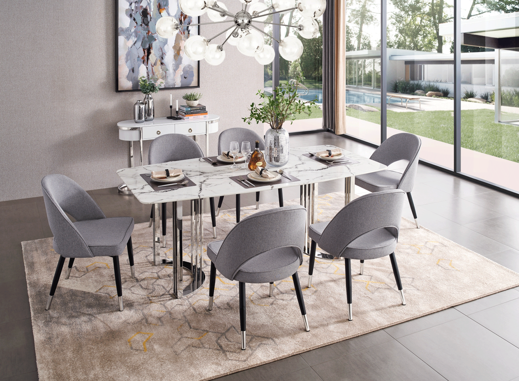 Brands WCH Modern Living Special Order 131 Silver Marble Dining