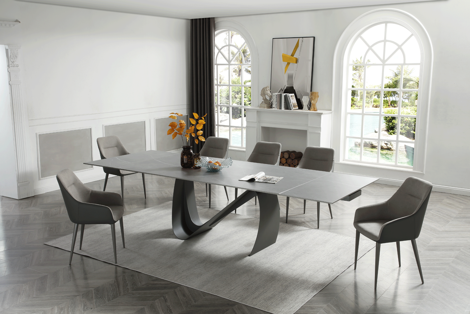 Brands Stella Living 2023 9087 Table Dark grey with 1254 chairs