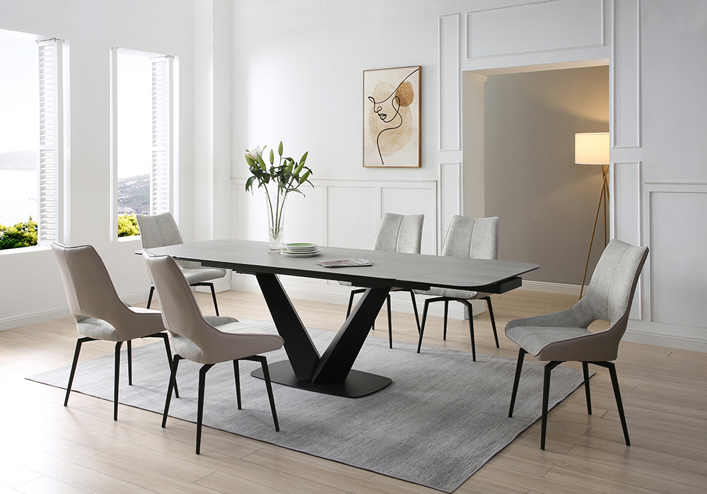 Dining Room Furniture Kitchen Tables and Chairs Sets 9189 Table with 1239 swivel beige chairs