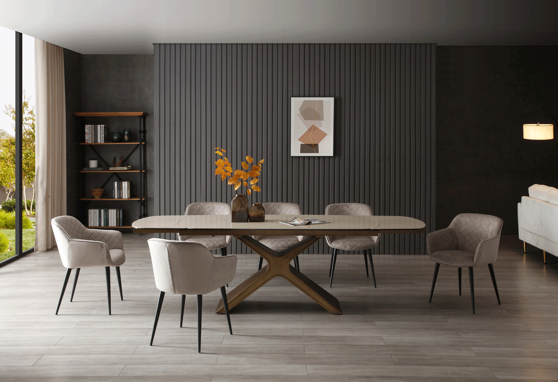 Brands Unico Tables and Chairs, Italy 9368 Table Taupe with 1117 chairs