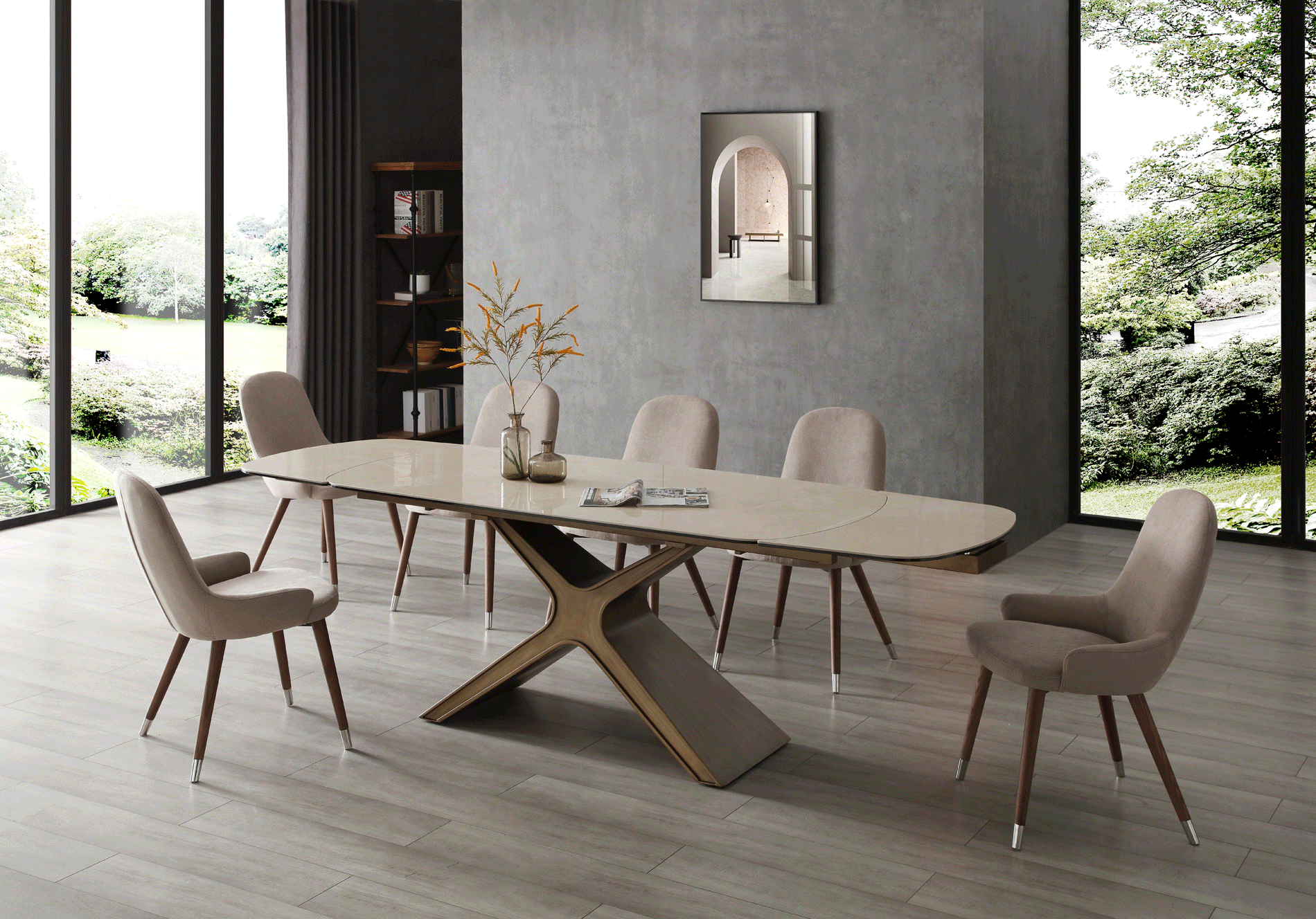 Brands Franco Gold 9368 Table Taupe with 1287 chairs