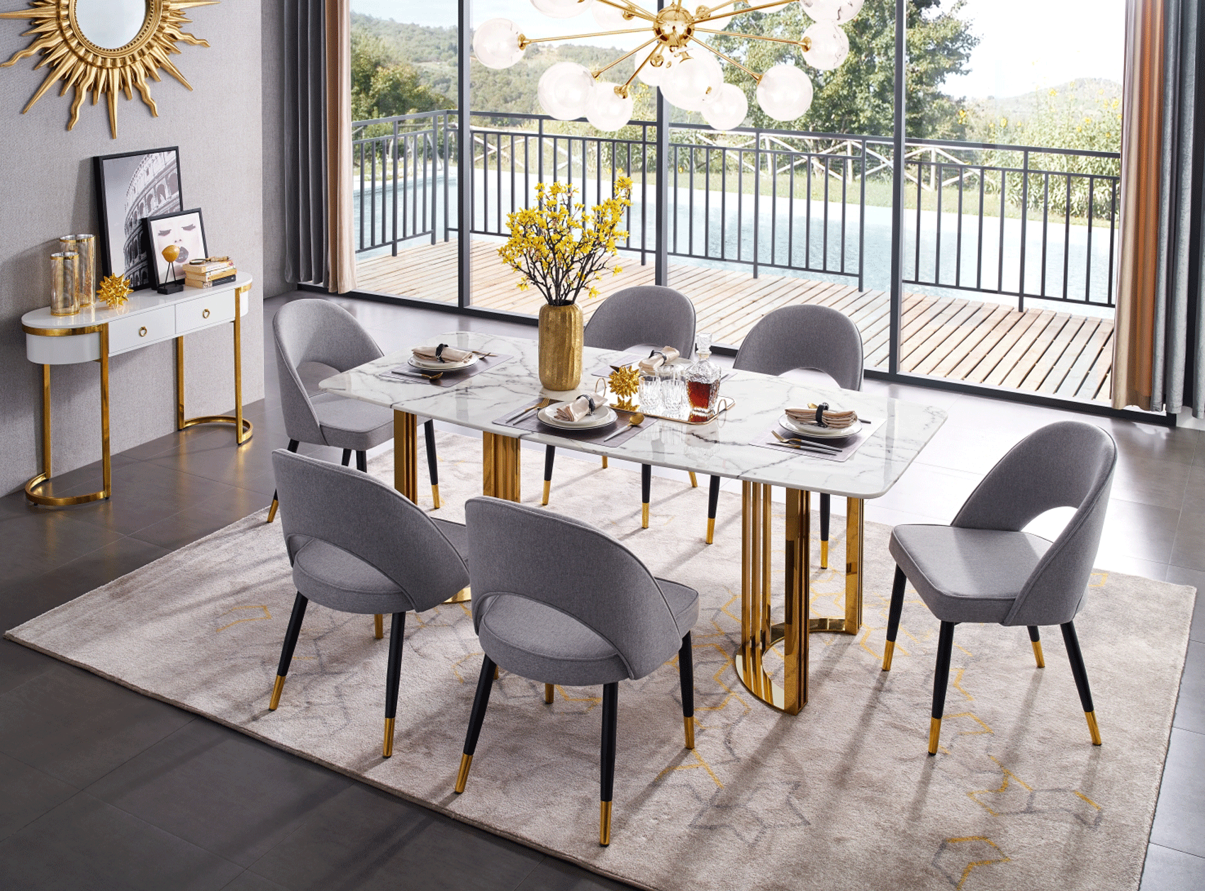 Dining Room Furniture Kitchen Tables and Chairs Sets 131 Gold Marble Dining