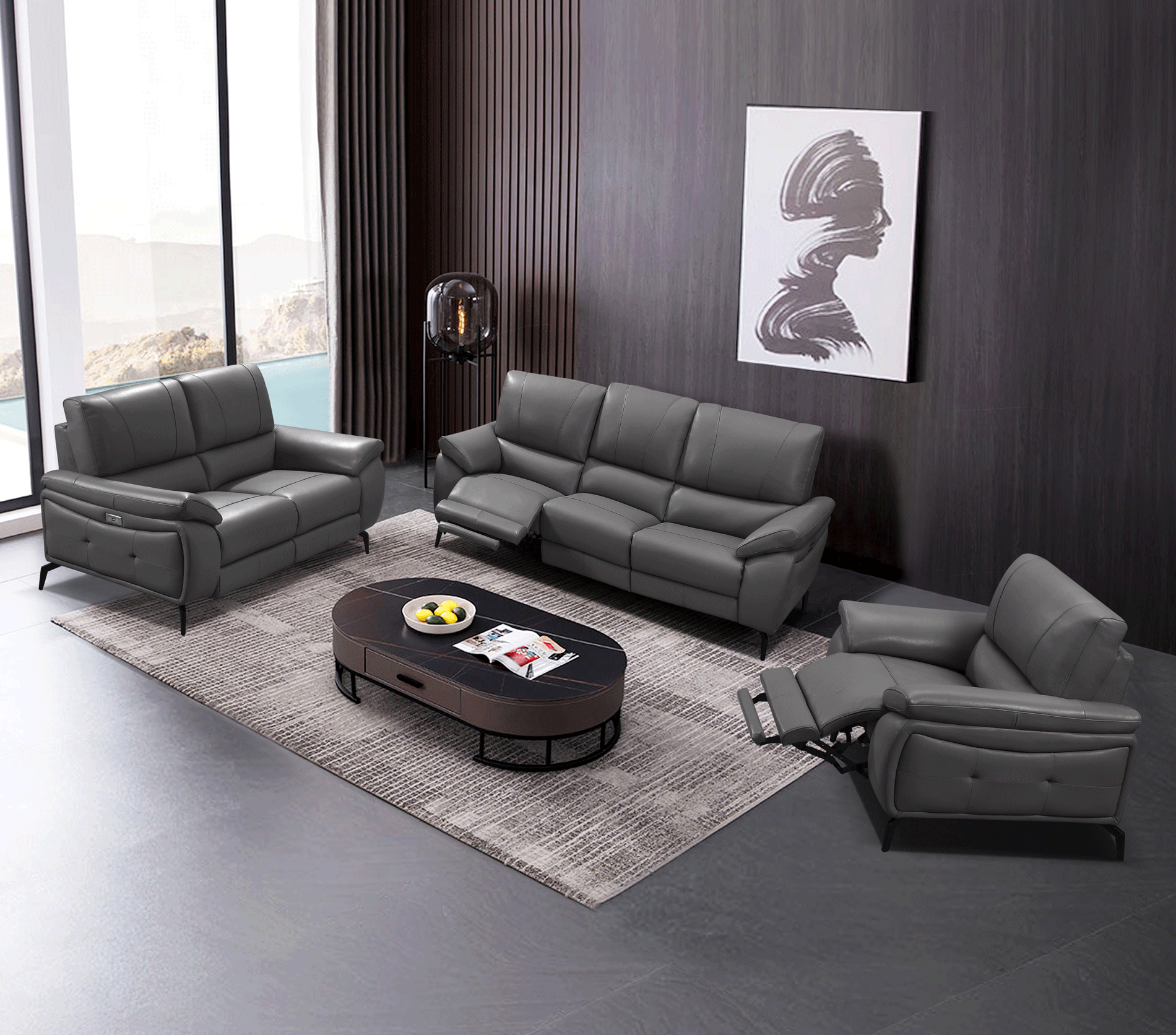 Living Room Furniture Rugs 2934 Dark Grey w/ electric recliners