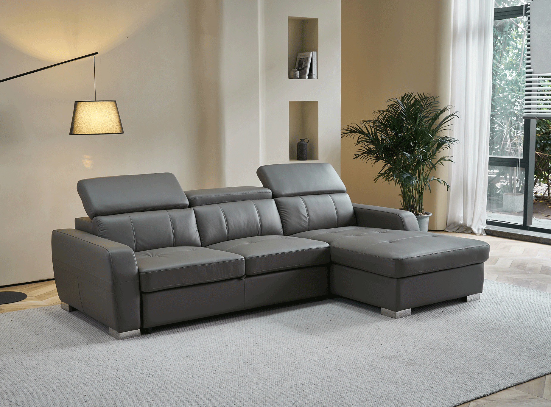 Living Room Furniture Reclining and Sliding Seats Sets 1822 GREY Sectional Right w/Bed