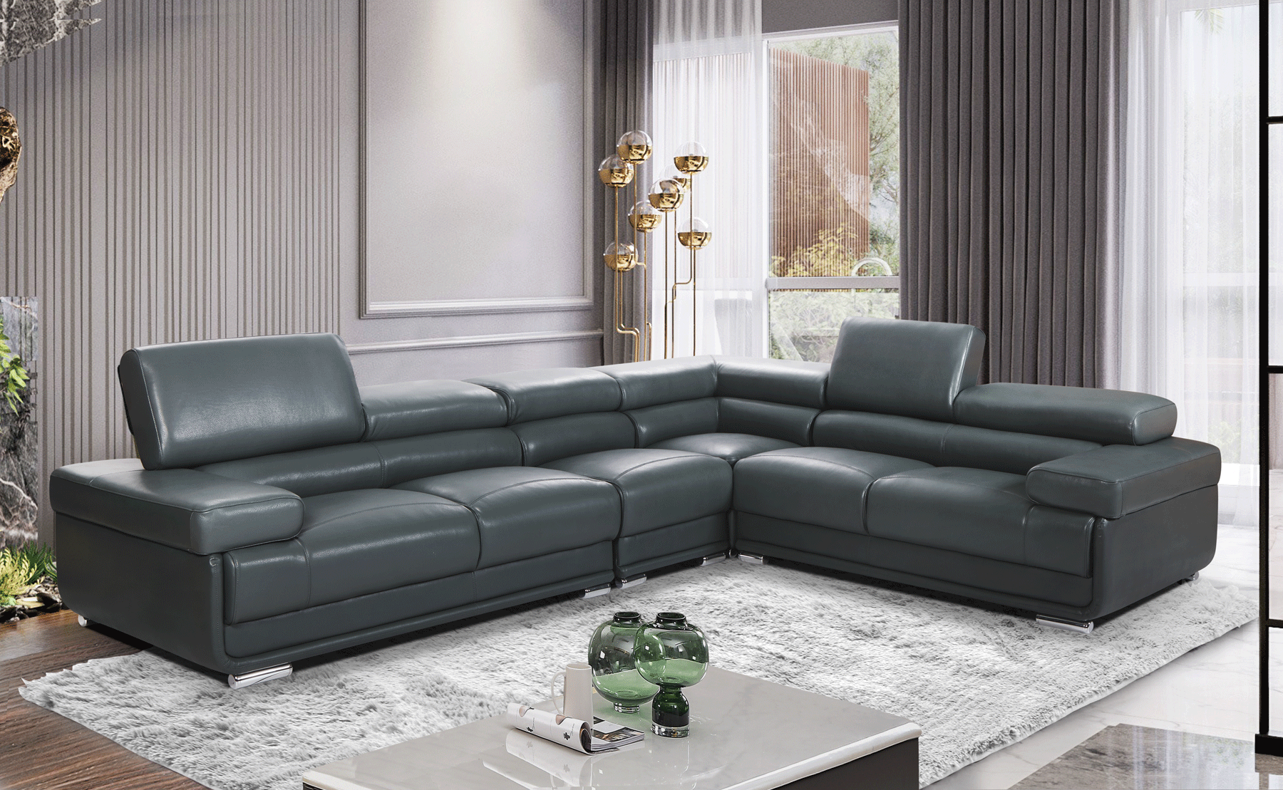 Living Room Furniture Reclining and Sliding Seats Sets 2119 Sectional Dark Grey