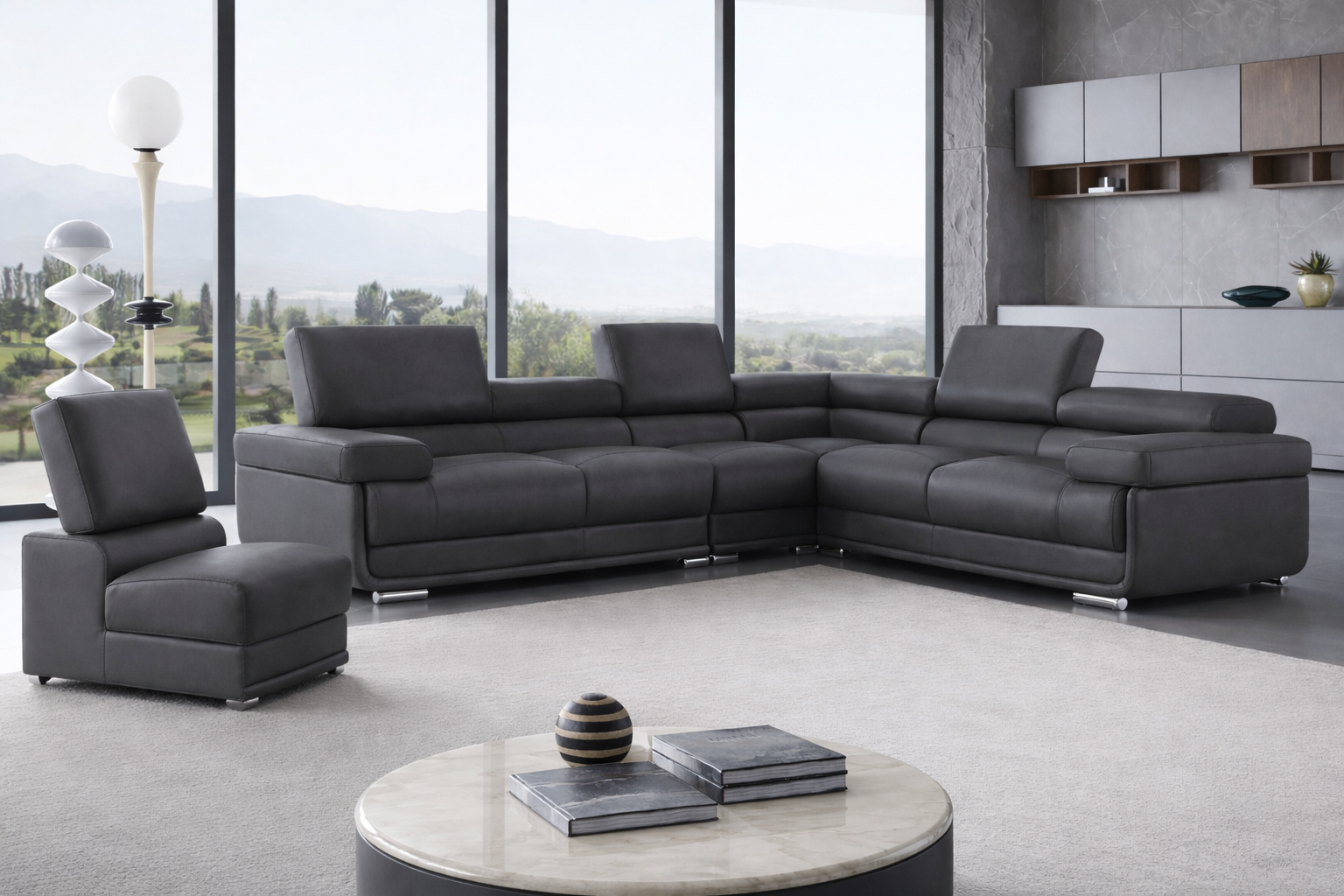 Living Room Furniture Sectionals 2119 Sectional with Extra Chair- Dark Grey, Composition 2