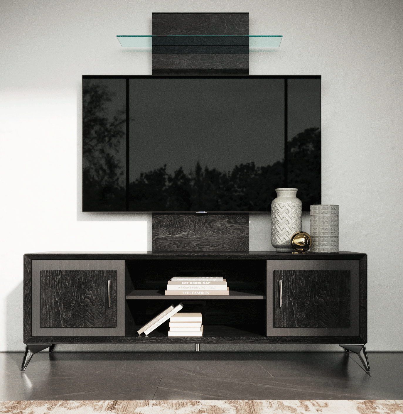 Bedroom Furniture Wardrobes Krystal TV Cabinet + Wall Panel w/ Led light