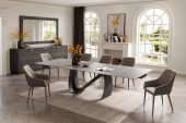 9087 Table Dark grey with 1254 chairs and Vulcano Buffet/mirror